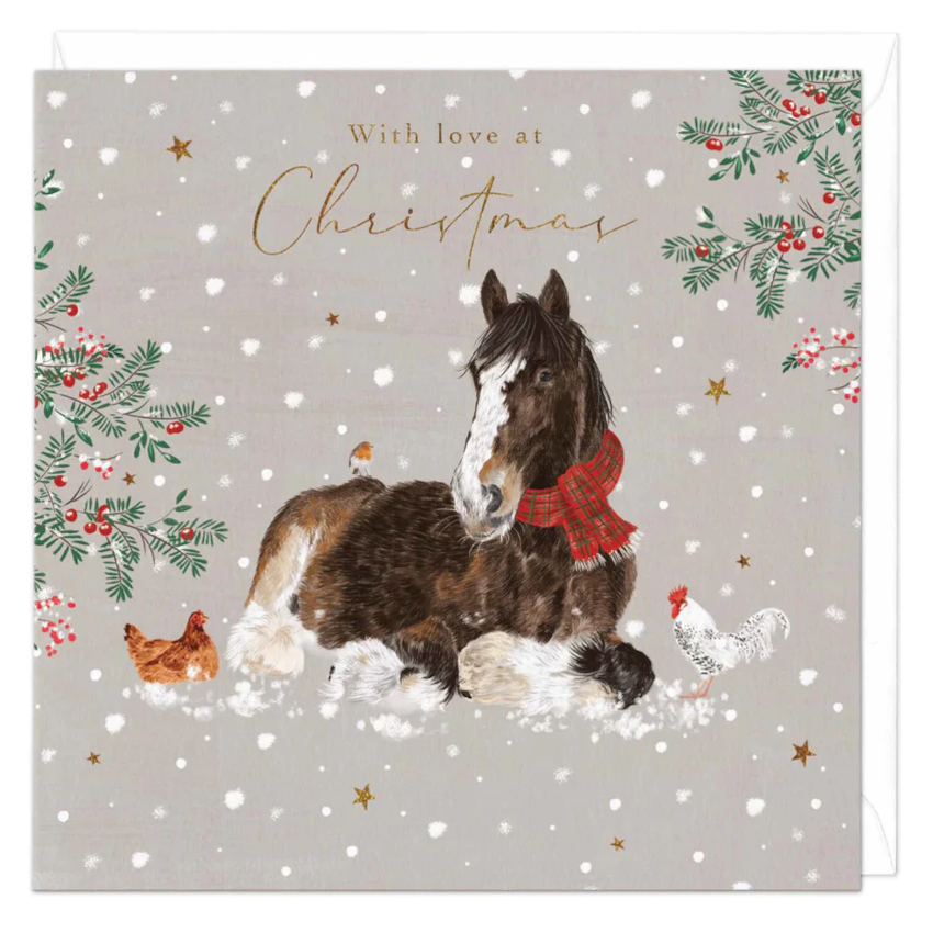 Christmas Card Whistlefish Horse Motif Clydesdale And Chicken