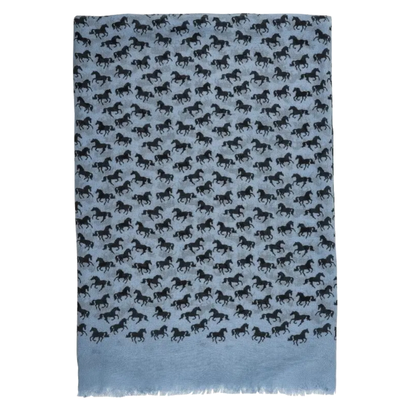 Scarf AWST Intl Galloping Horses Chambray Blue - 2