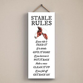 Wooden Sign Vivid Squid Horse Motif Stable Rules