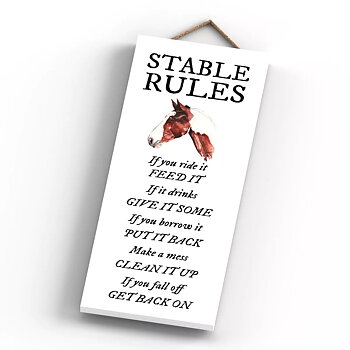 Wooden Sign Vivid Squid Horse Motif Stable Rules