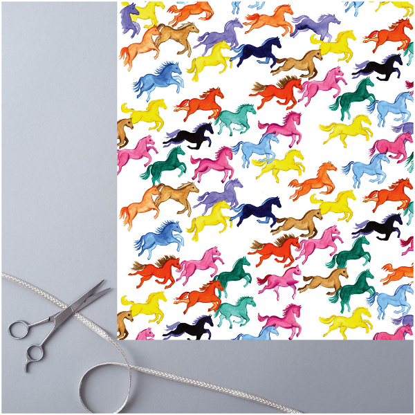 Gift Wrap Deckled Edge Art Horse Motif Rainbow Ponies