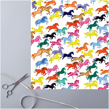 Gift Wrap Deckled Edge Art Horse Motif Rainbow Ponies