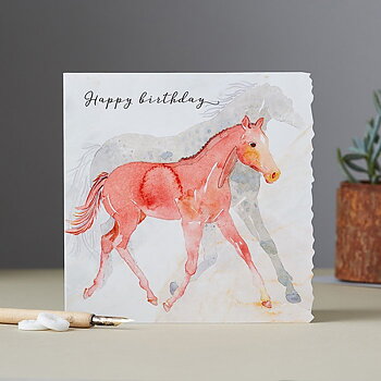 Birthday Card Deckled Edge Art Hästmotiv Foal