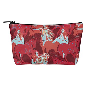 Cosmetic Case AWST Intl Horse Motif Colourful Horses Red