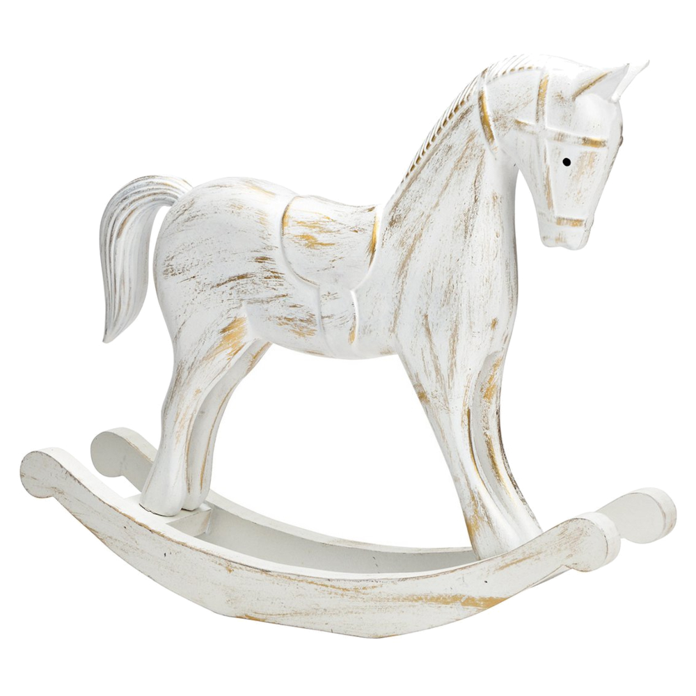 Ornamental Wooden Rocking Horse White Gold