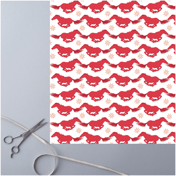 Christmas Gift Wrap Deckled Edge Art Horse Motif Galloping Christmas