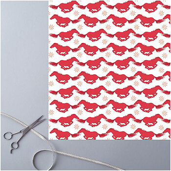 Christmas Gift Wrap Deckled Edge Art Horse Motif Galloping Christmas