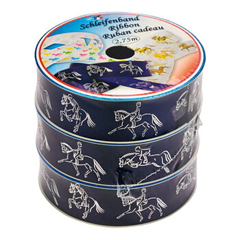 Gift Ribbon Happy Ross Horses Blue 3-Pack