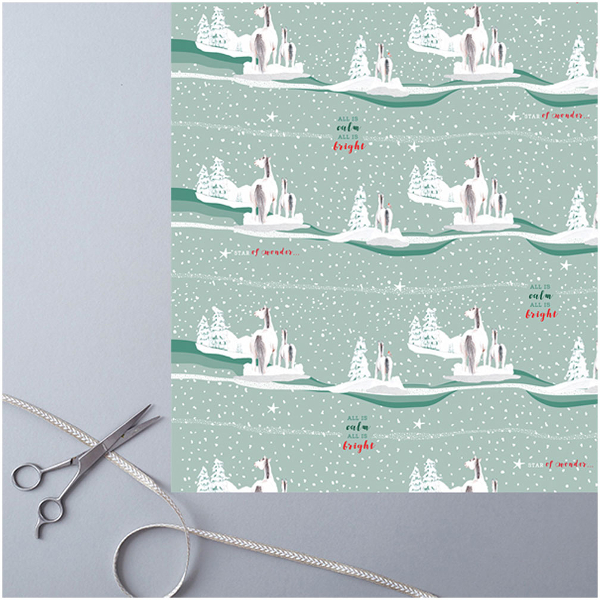 Julpapper Deckled Edge Art Hästmotiv Christmas Frolics