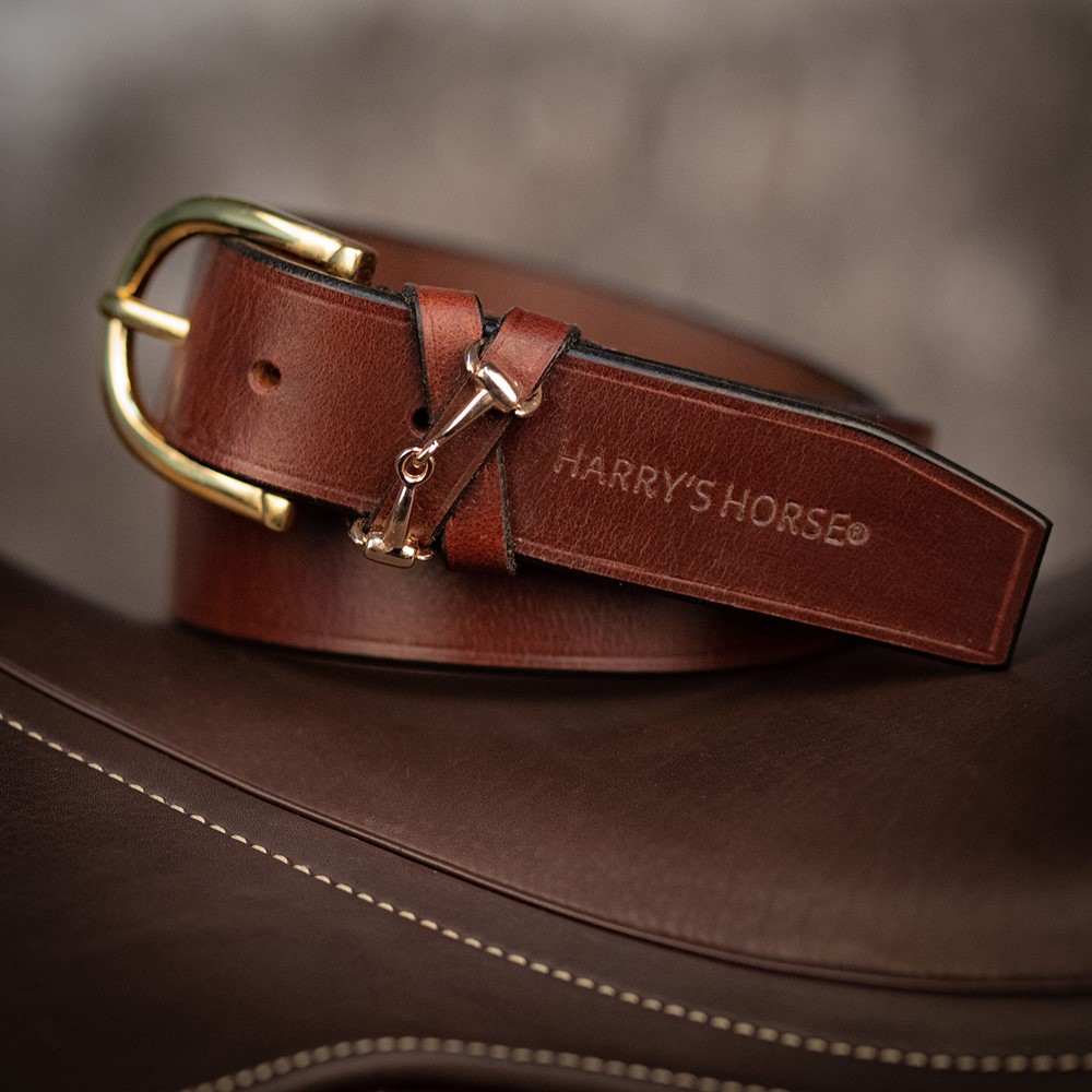 Belt Harrys Horse Brown Leather Small Gold Snaffle Bit - 3