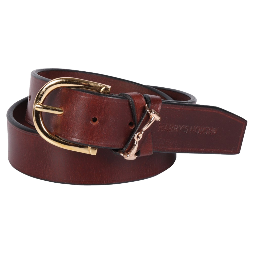 Belt Harrys Horse Brown Leather Small Gold Snaffle Bit