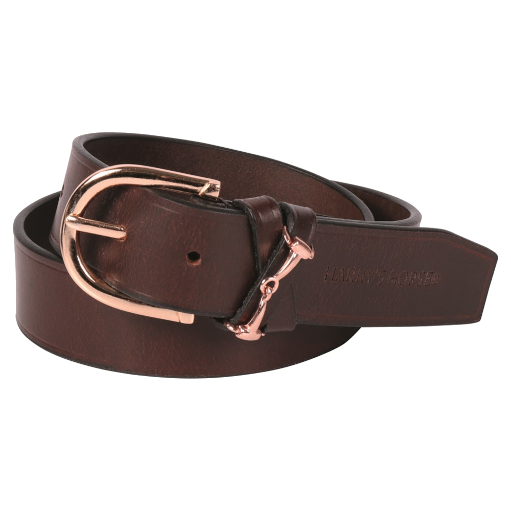 Belt Harrys Horse Brown Leather Small Rosegold Snaffle Bit