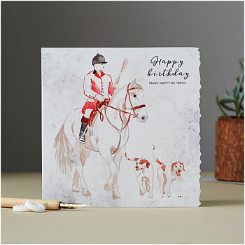 Birthday Card Deckled Edge Art Horse Motif Happy Birthday - Many Happy Returns