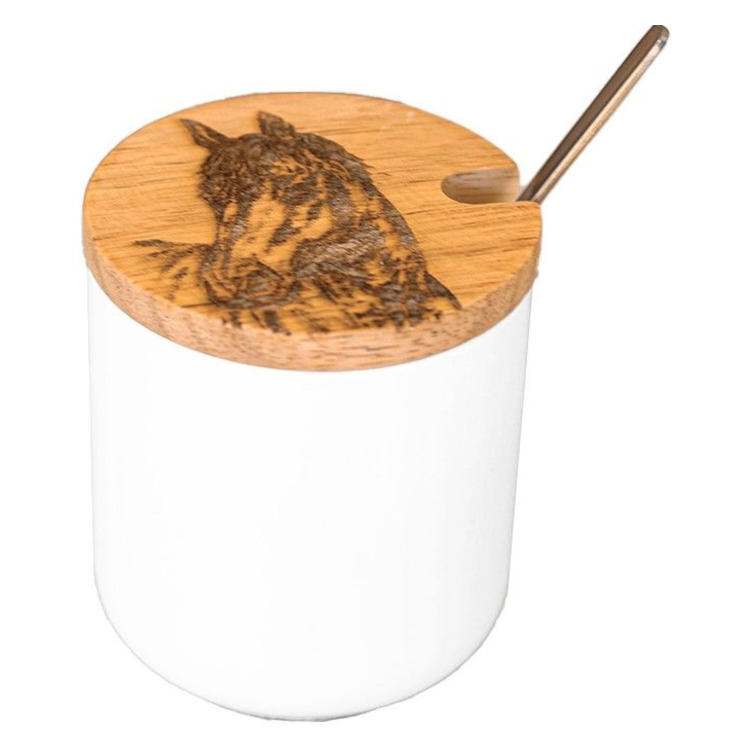 Jar & Spoon Set Selbrae House Ceramic Horse Motif White
