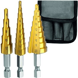 HSS stegborrar i 3 olika storlekar 4-32mm  - Titanbelagda