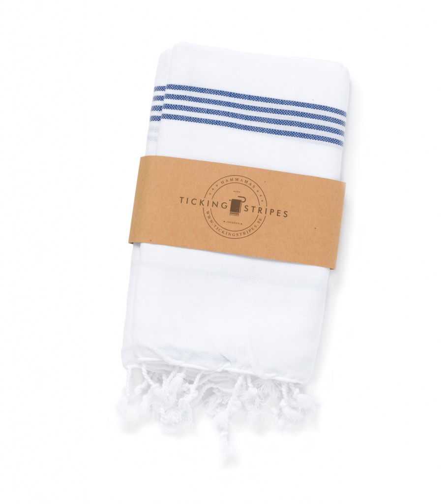 HAMAM-HANDDUK - WHITE WITH ROYAL BLUE STRIPES - 2