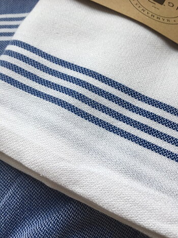 HAMAM-HANDDUK - WHITE WITH ROYAL BLUE STRIPES