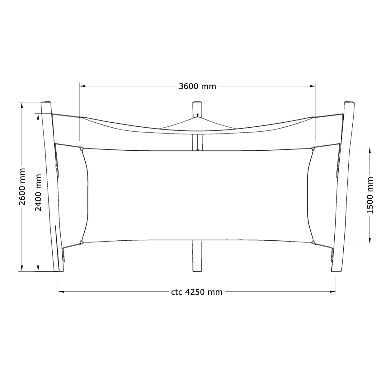 Solseil med side - 3,6 x 3,6 x 3,6 m - 4
