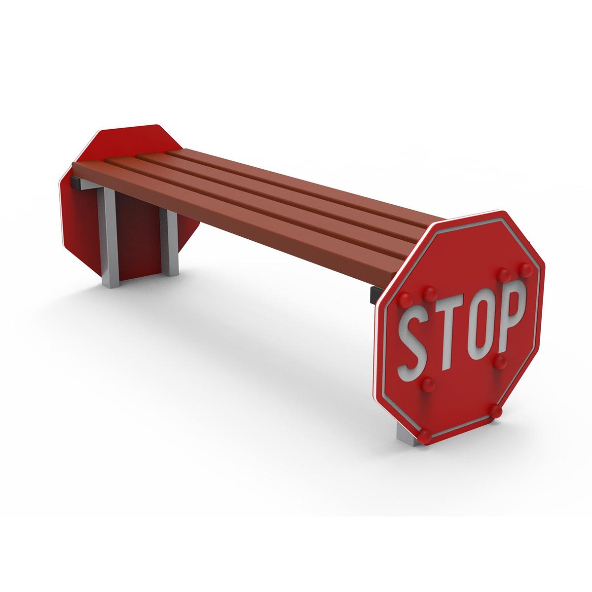 Träbänk med STOP-skyltar