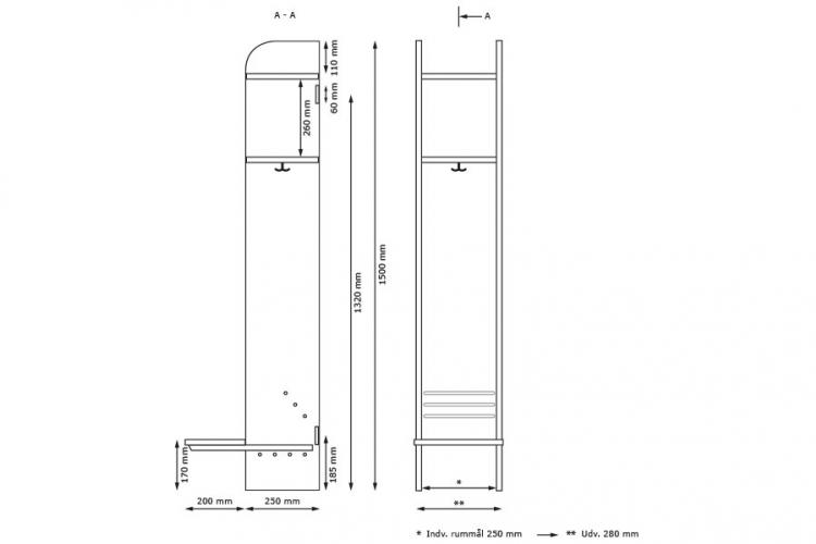 Troldegarderobe m/bænk 1sekt. - 3
