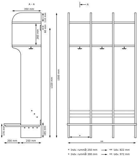 Skolegarderobe m/bænk 3 sekt. - 3