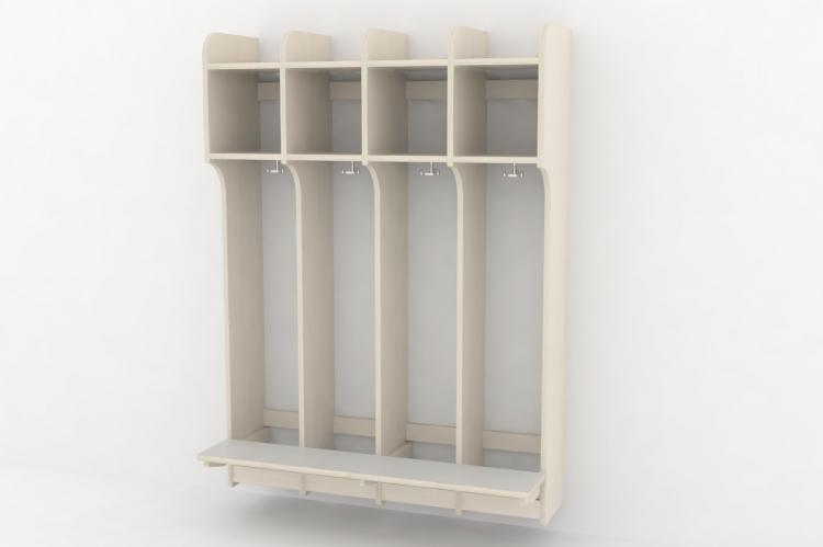 Skolegarderobe m/bænk 4 sekt.