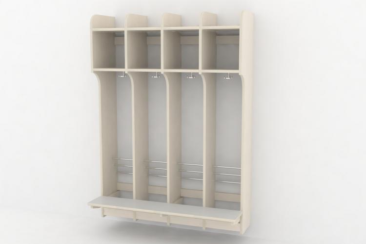 Skolegarderobe m/bænk 4 sekt. - 2