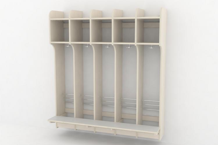 Skolegarderobe m/bænk 5 sekt.