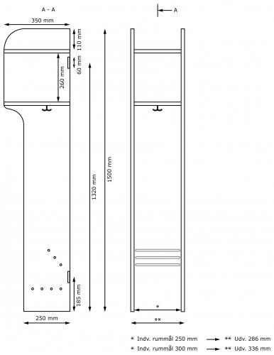 Skolegarderobe u/bænk 1 sekt. - 3