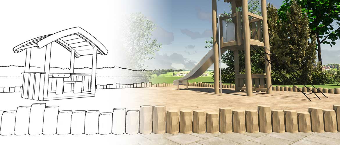 Kubbsarg i Robinia, Lärk, Ek och återvunnen Plast