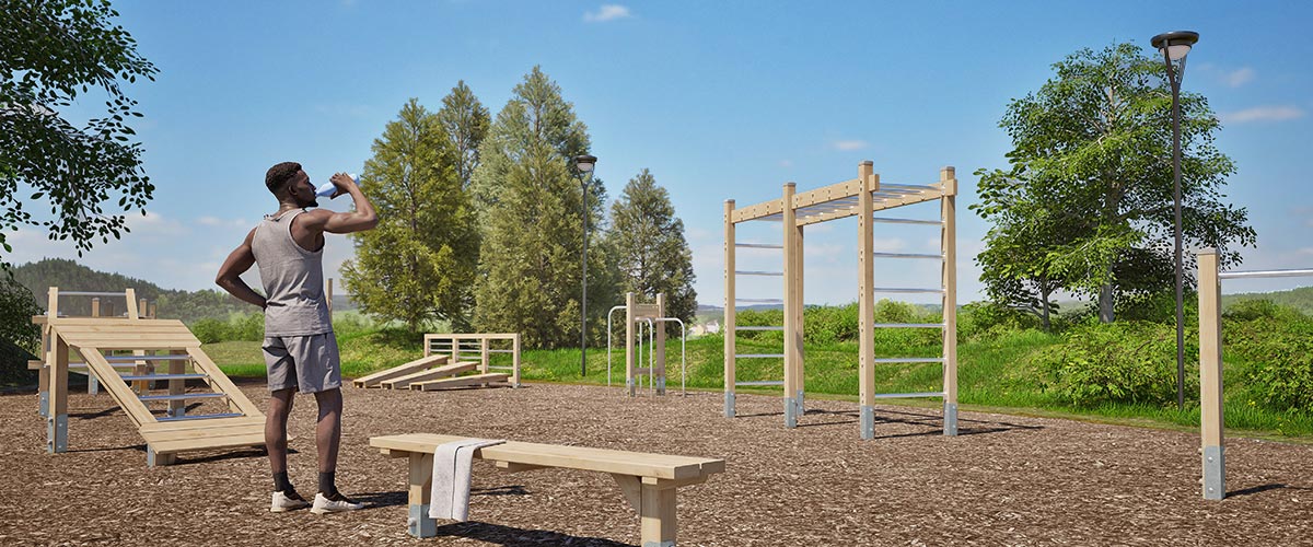 Utegym i Lärk producerade i Sverige