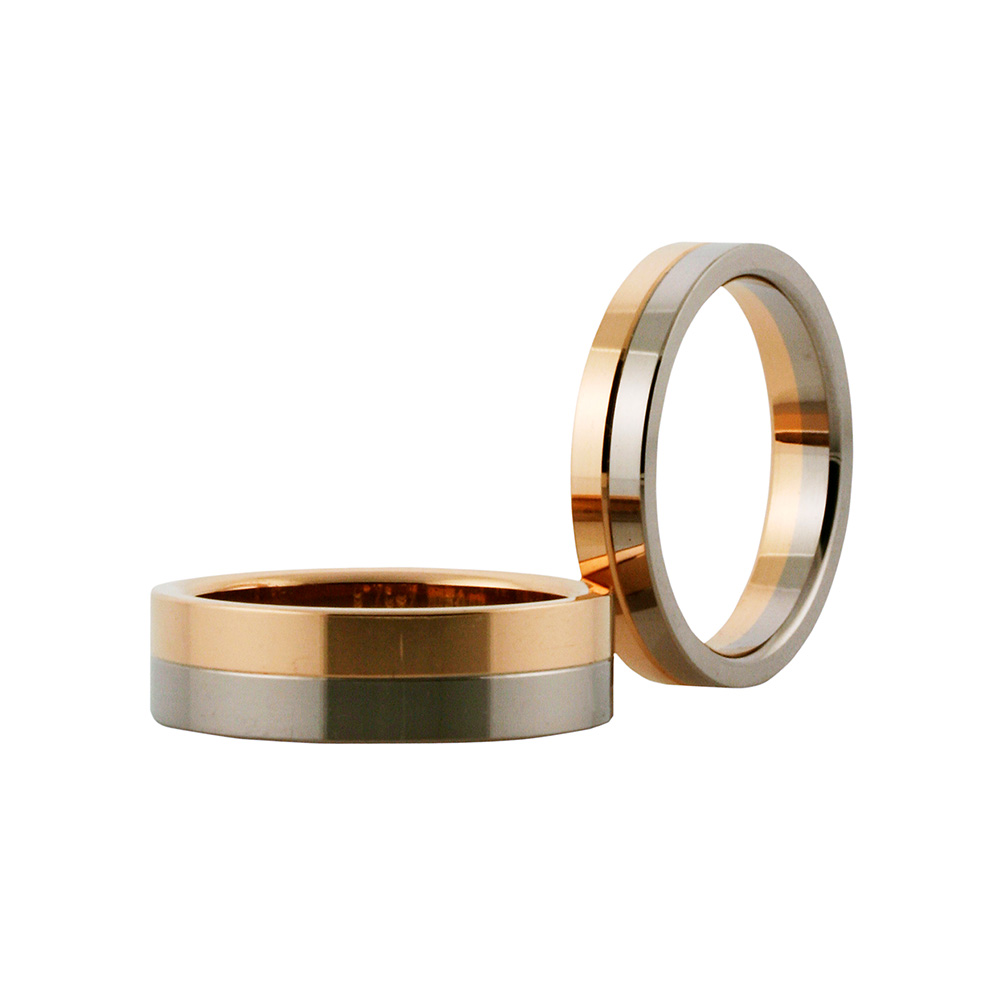 4034-6R - Breda flerfärgad ring i rödguld och vitguld