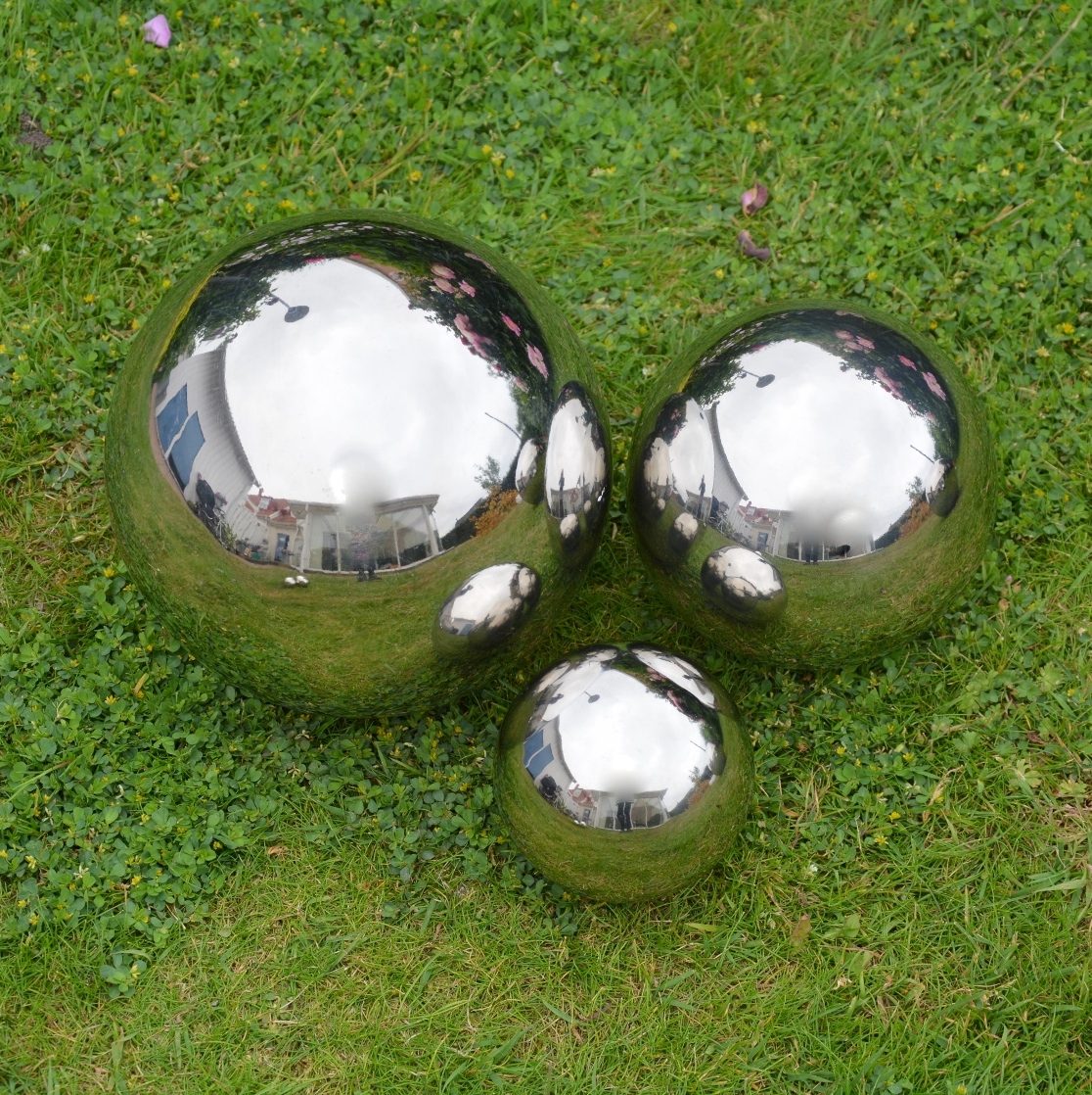 SET med 3 klot 20cm, 25cm & 30cm rostfritt stål