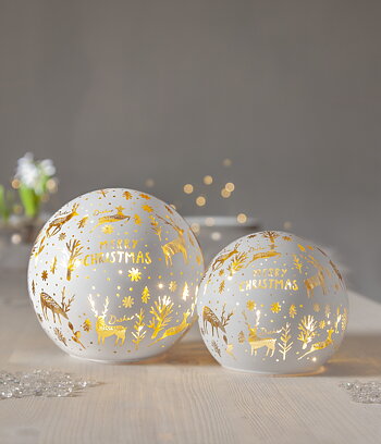 Glaskula med belysning och julmotiv 12 cm - batteri