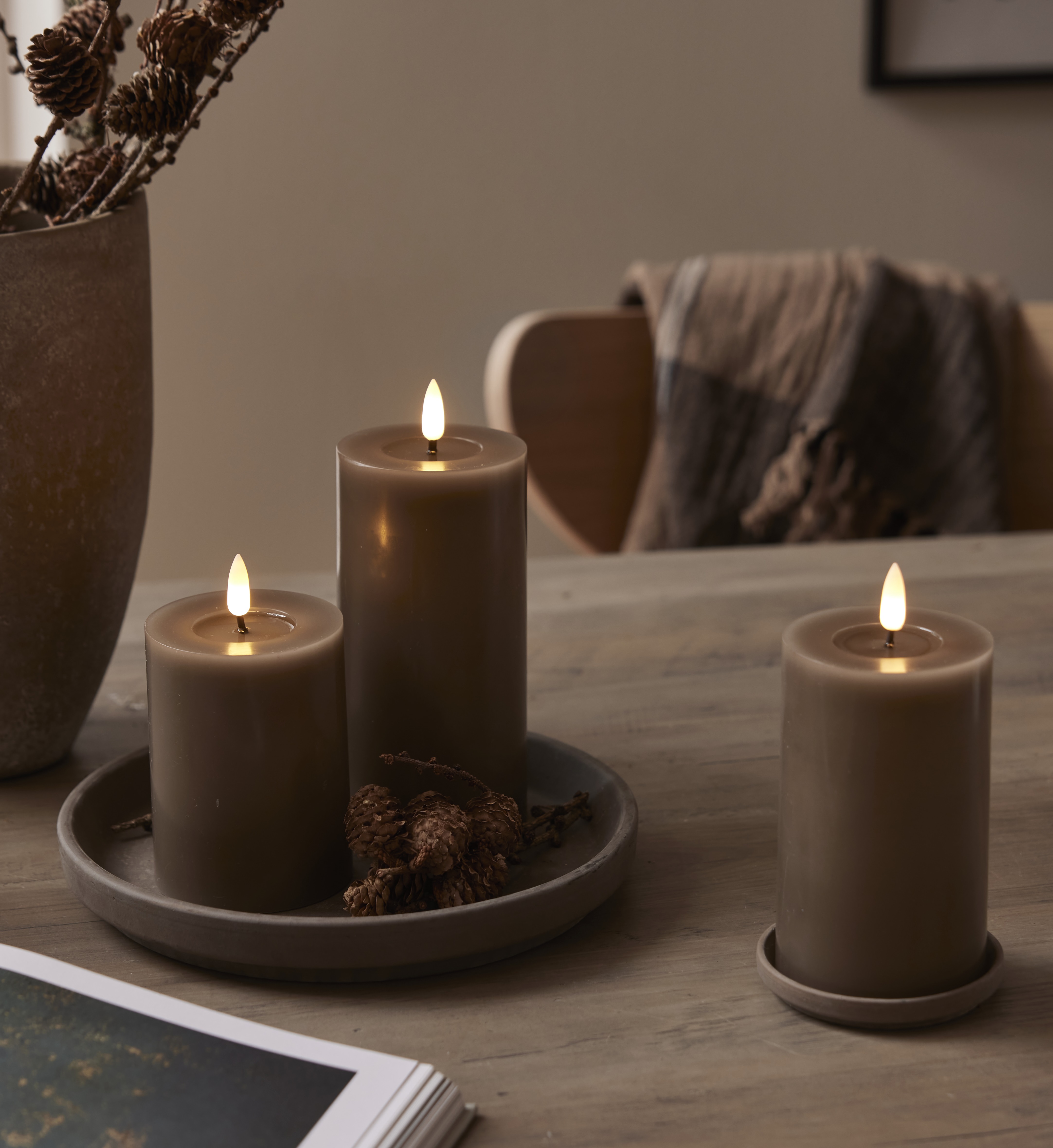 Blockljus mullvad 12,5 cm S. LED Batteriljus flow vax med timer