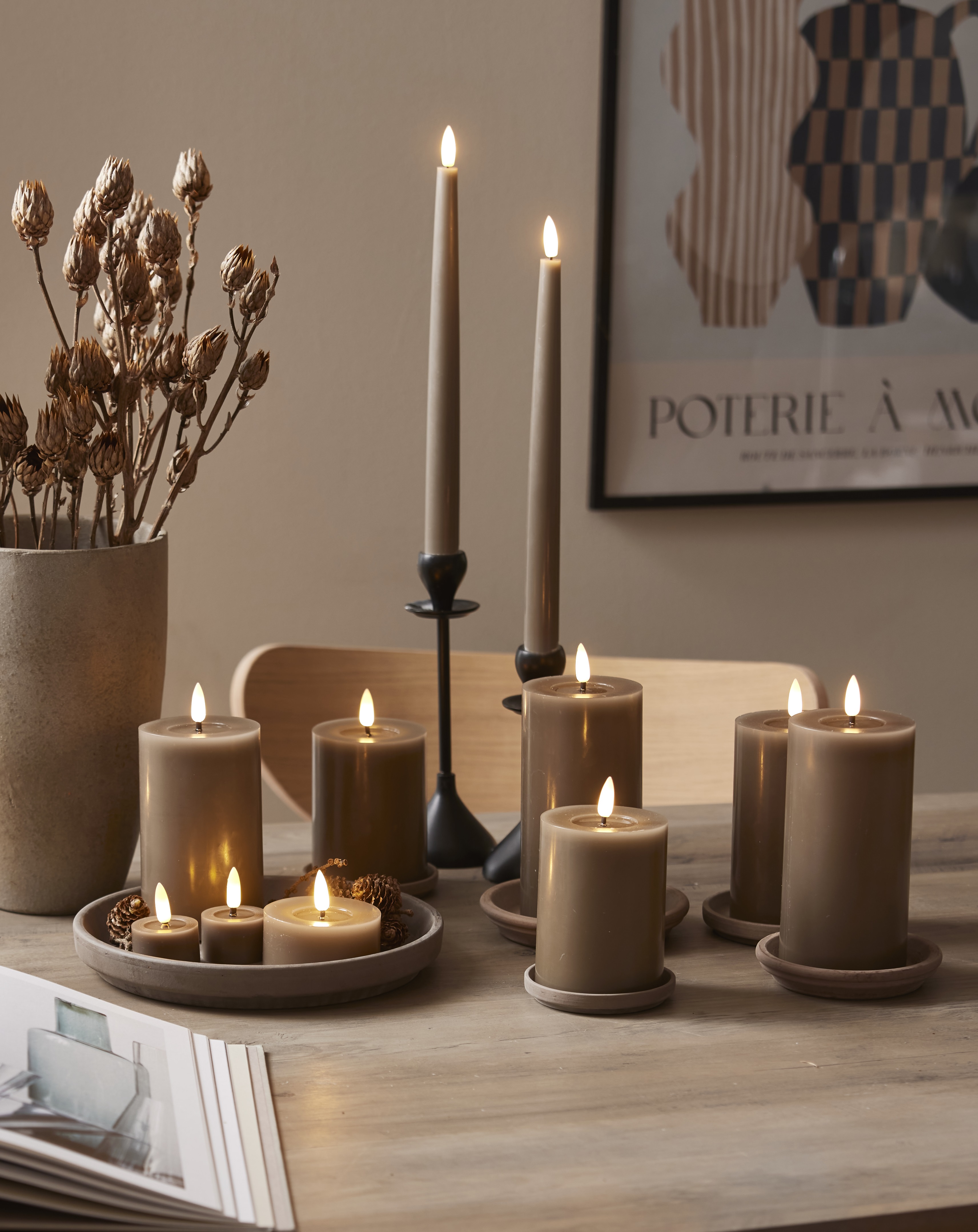 Blockljus mullvad 15 cm M. LED Batteriljus flow vax med timer
