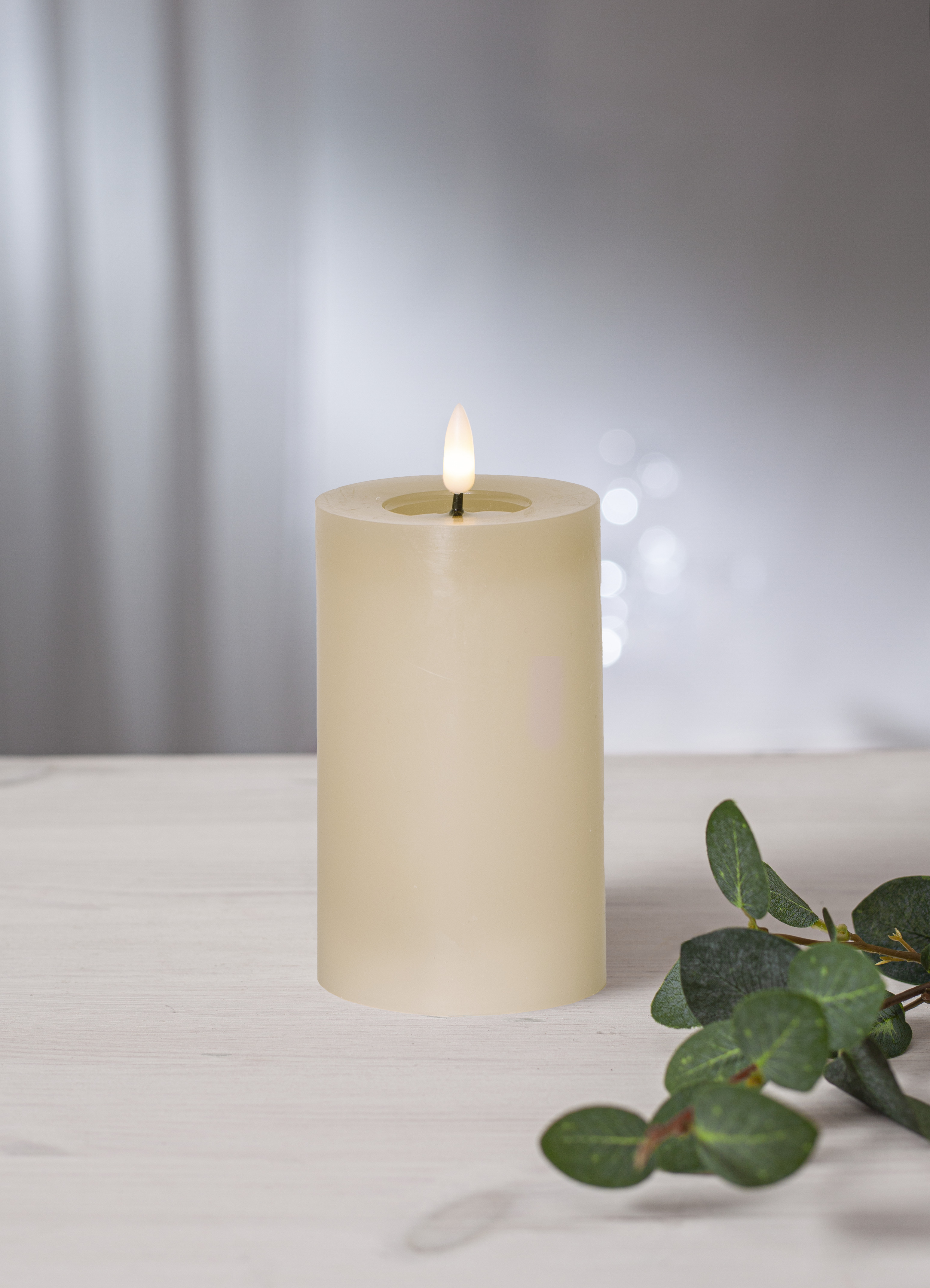 Blockljus beige 15 cm M. LED Batteriljus flow vax med timer - 3
