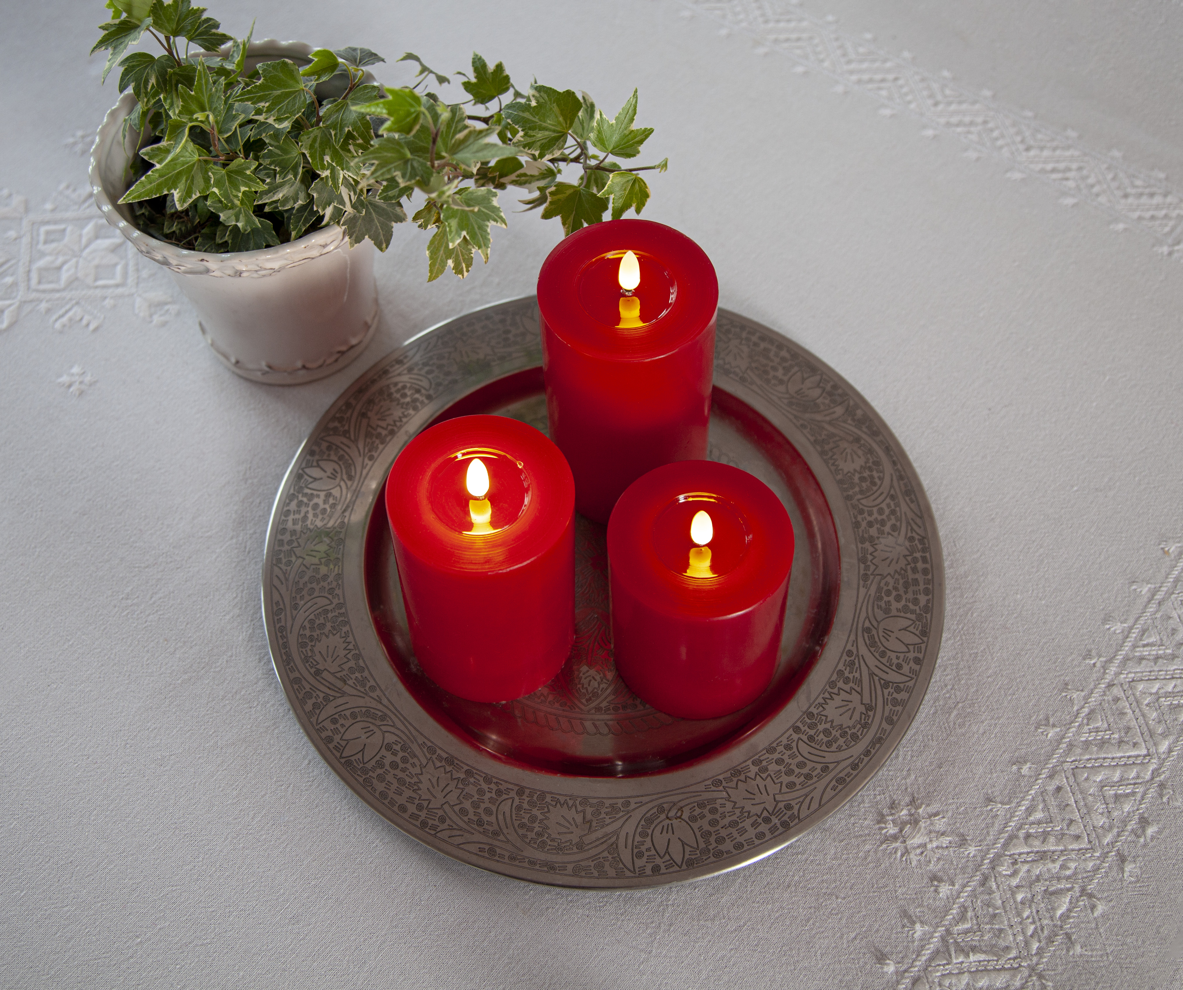 Blockljus LED 12,5 cm. Rött batteriljus av vax med timer - 3