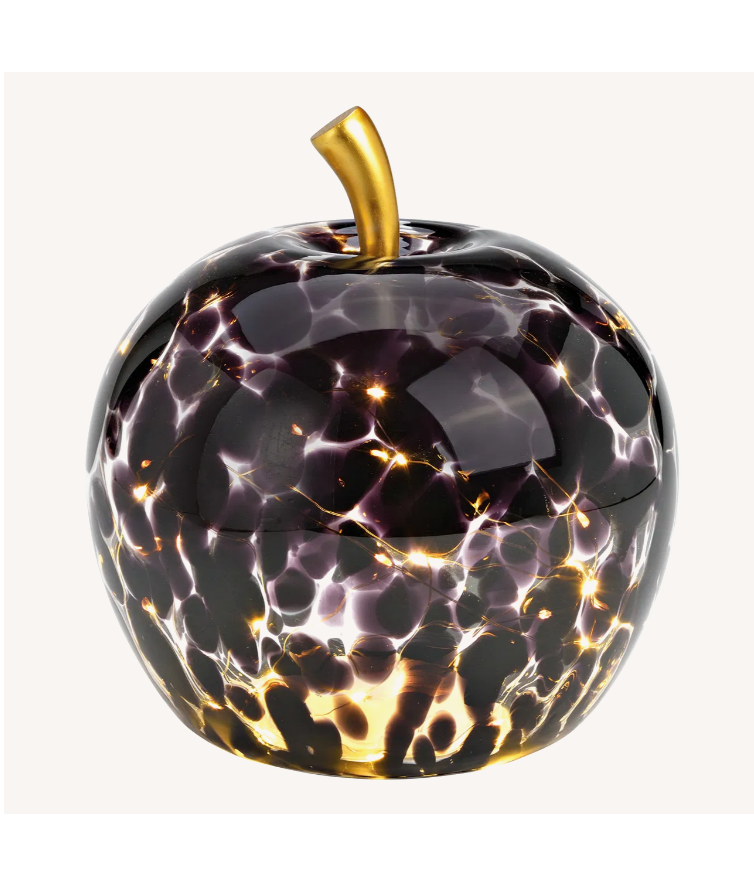 Äpple i glas svartlila / klar med LED- belysning och timer 17 cm