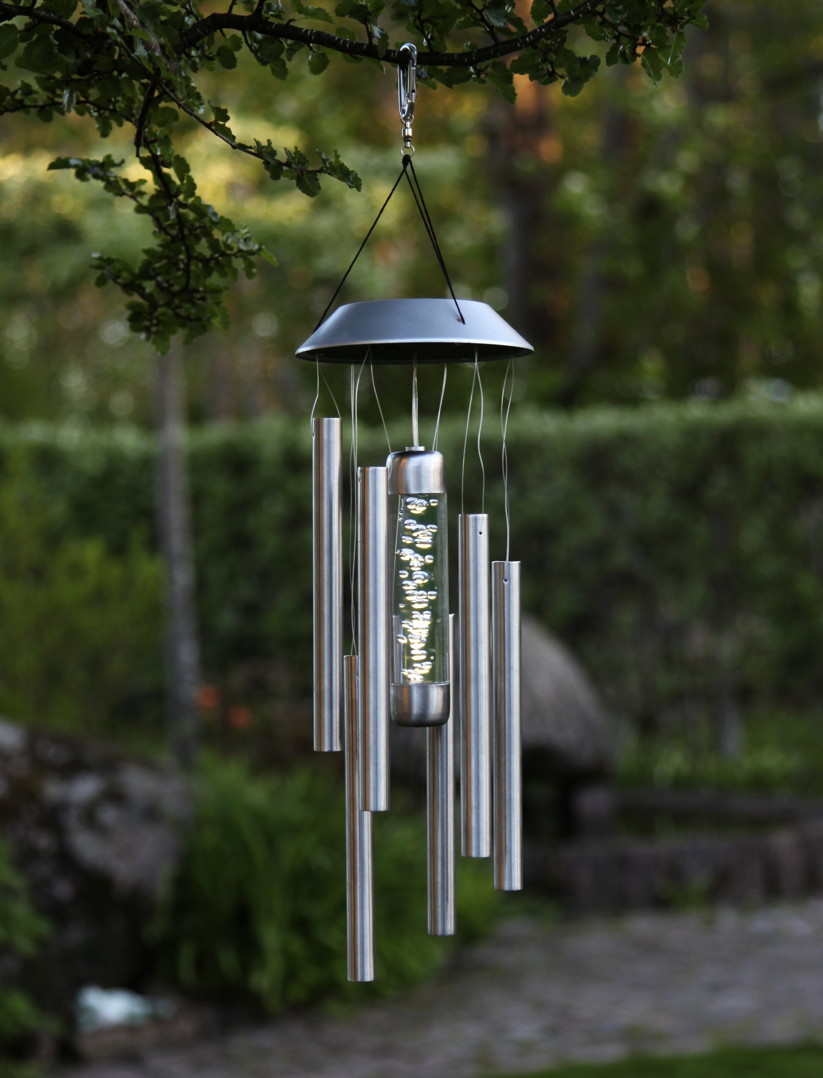 Vindspel med solcellsbelysning rostfritt stål