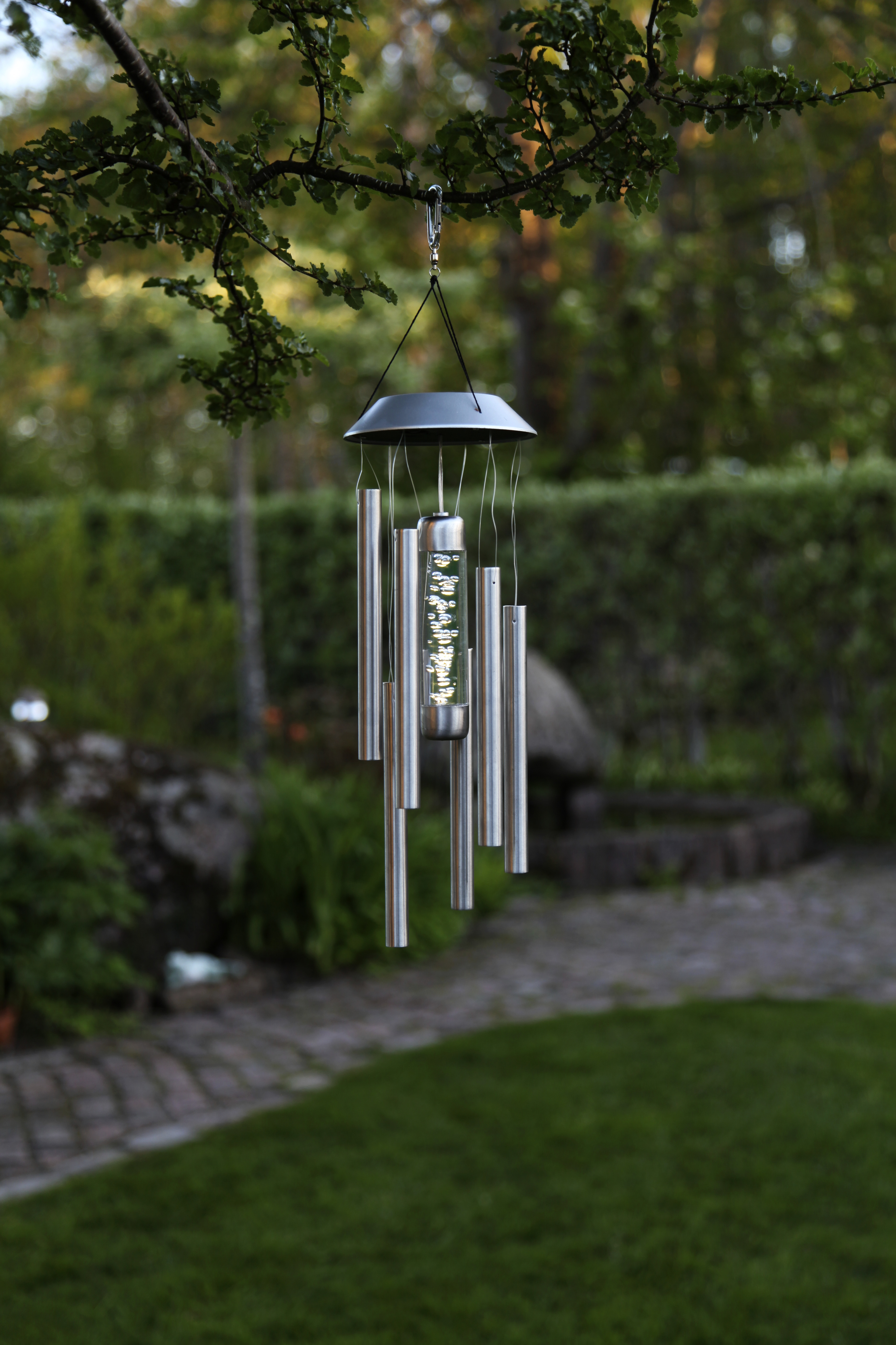 Vindspel med solcellsbelysning rostfritt stål