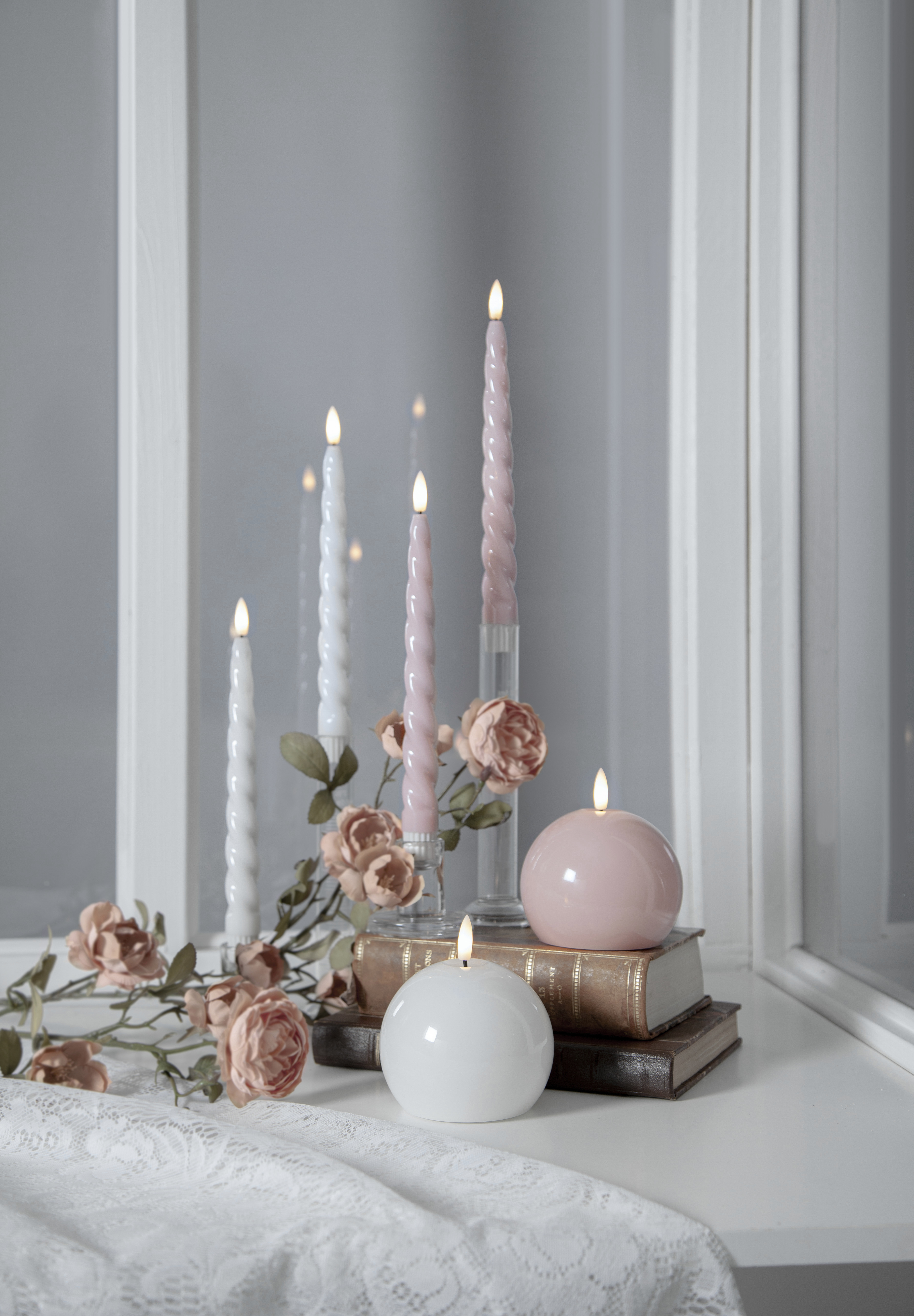 2 st antikljus shine rosa blankt vax. LED-ljus  25 cm. Batteriljus timer