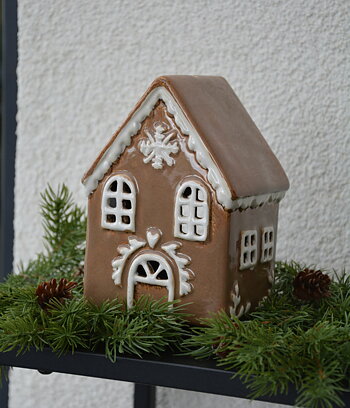 Pepparkakshus i keramik Nr 2. Huslykta pepparkaks hus