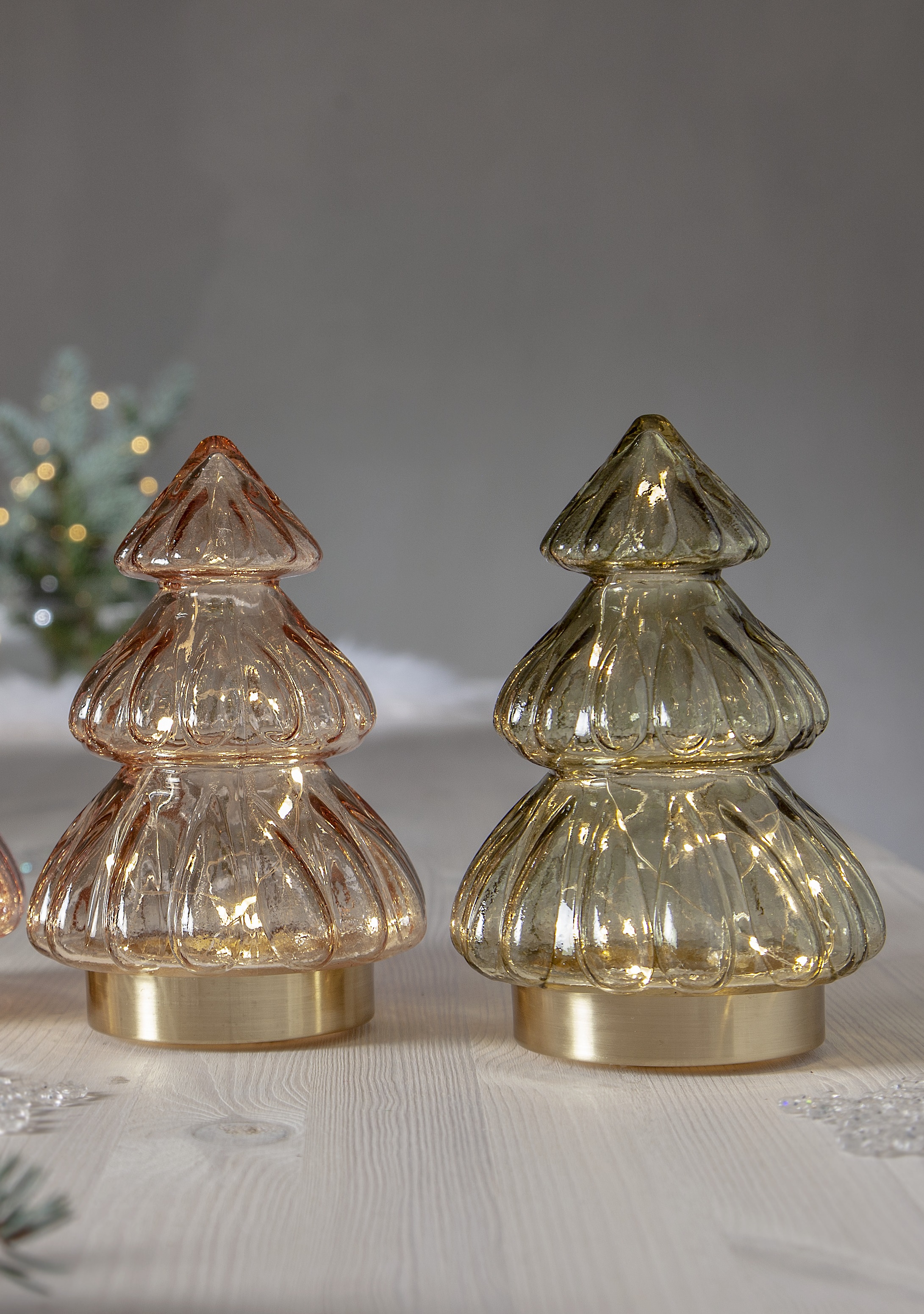 Gran i grönt glas med belysning 18 cm - batteri - 3