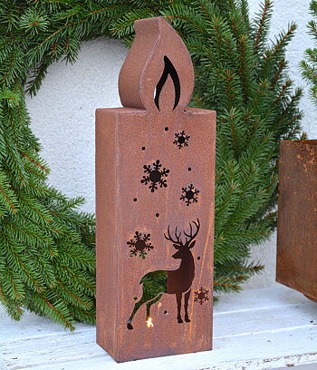 Ljusstake rostigt ljus med hjort 35 cm
