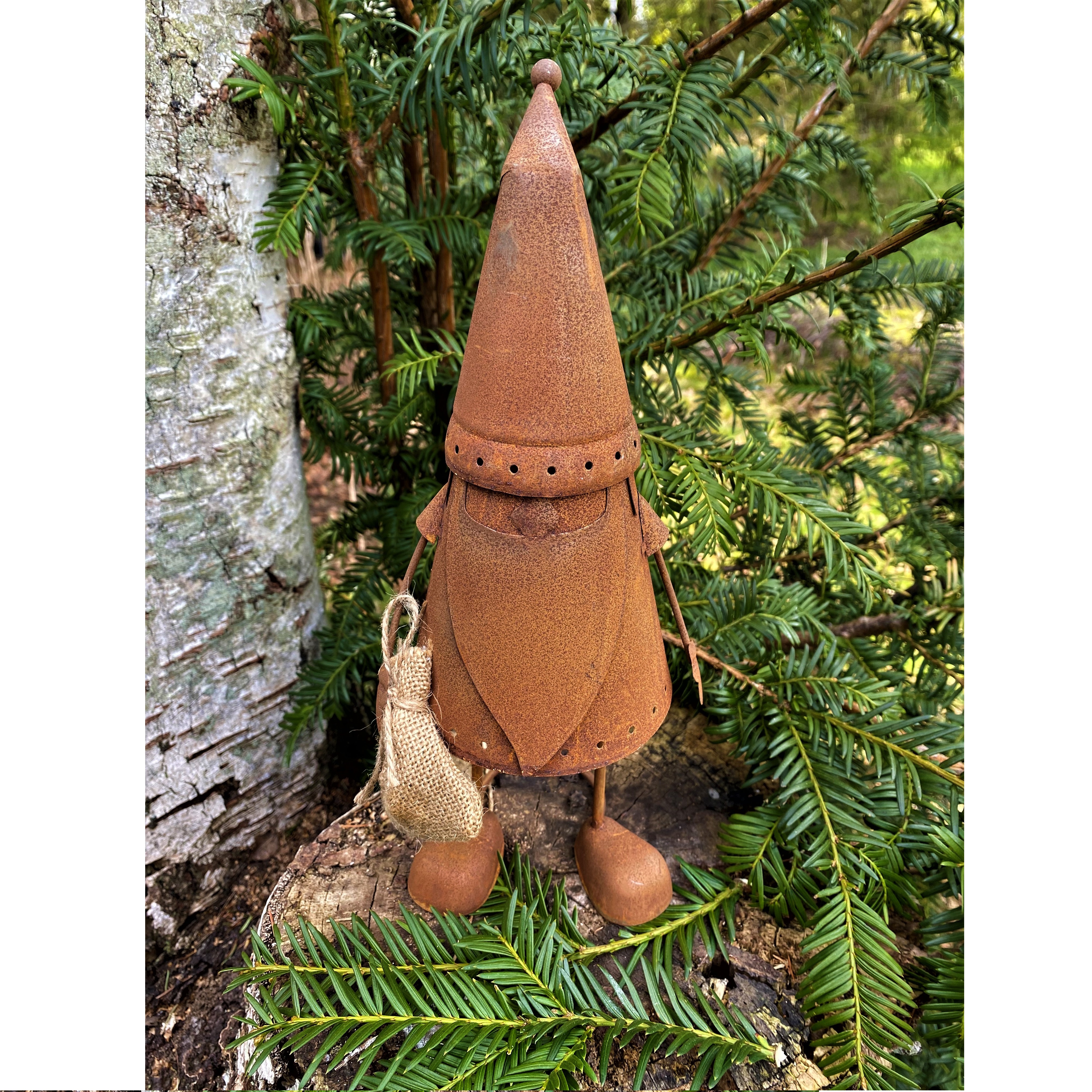 Rostigt tomte med säck 30 cm