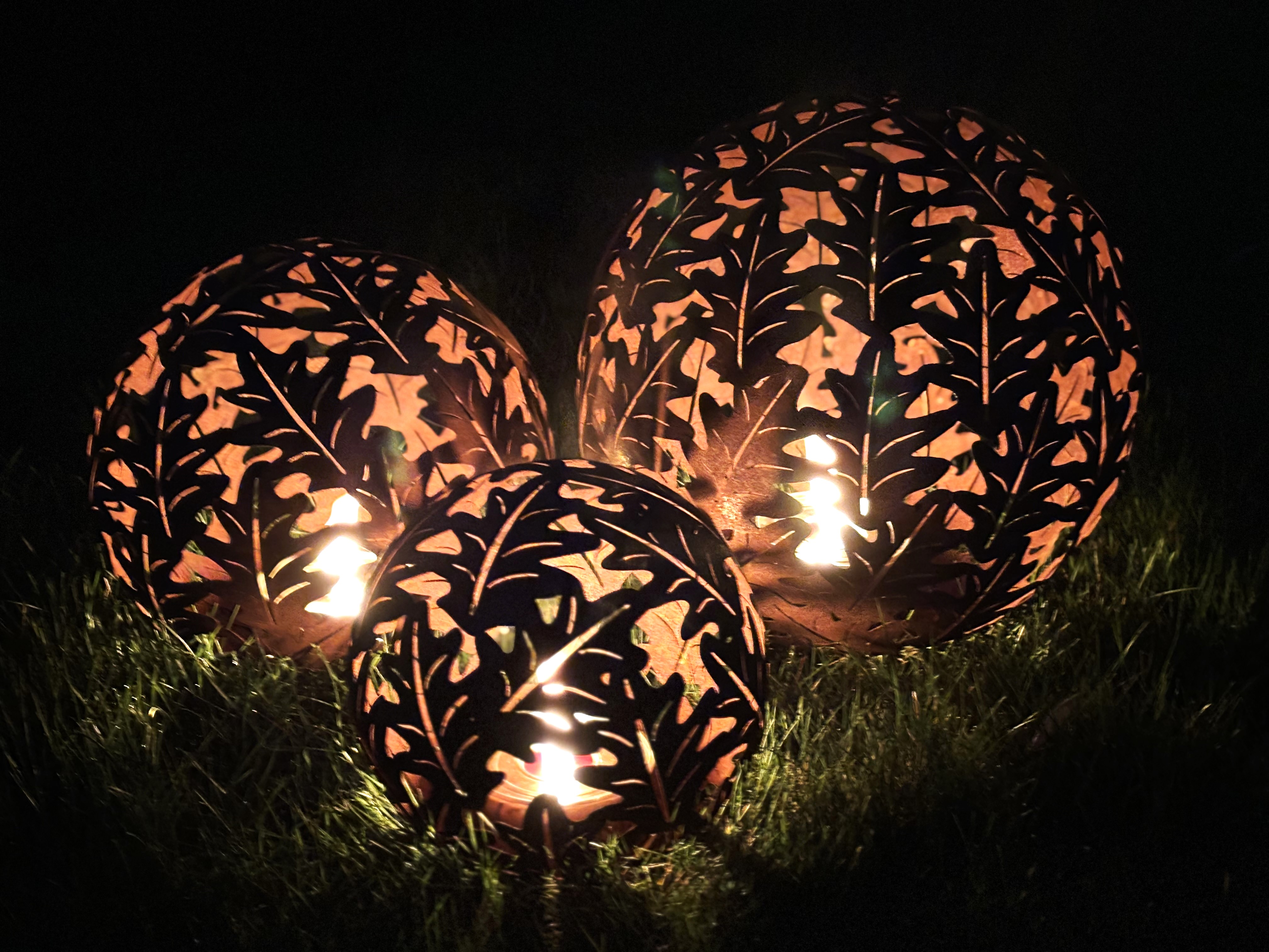 3 st rostigt klot eklöv marschallhållare - ekklot