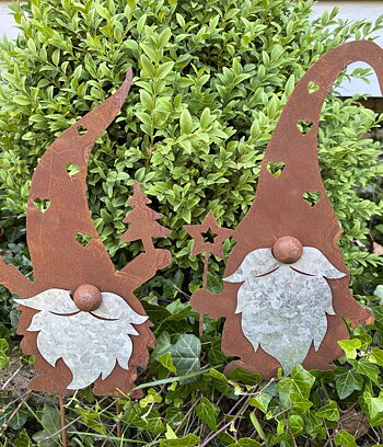 Rostig tomte med gran och zinkfärgat skägg 45 cm