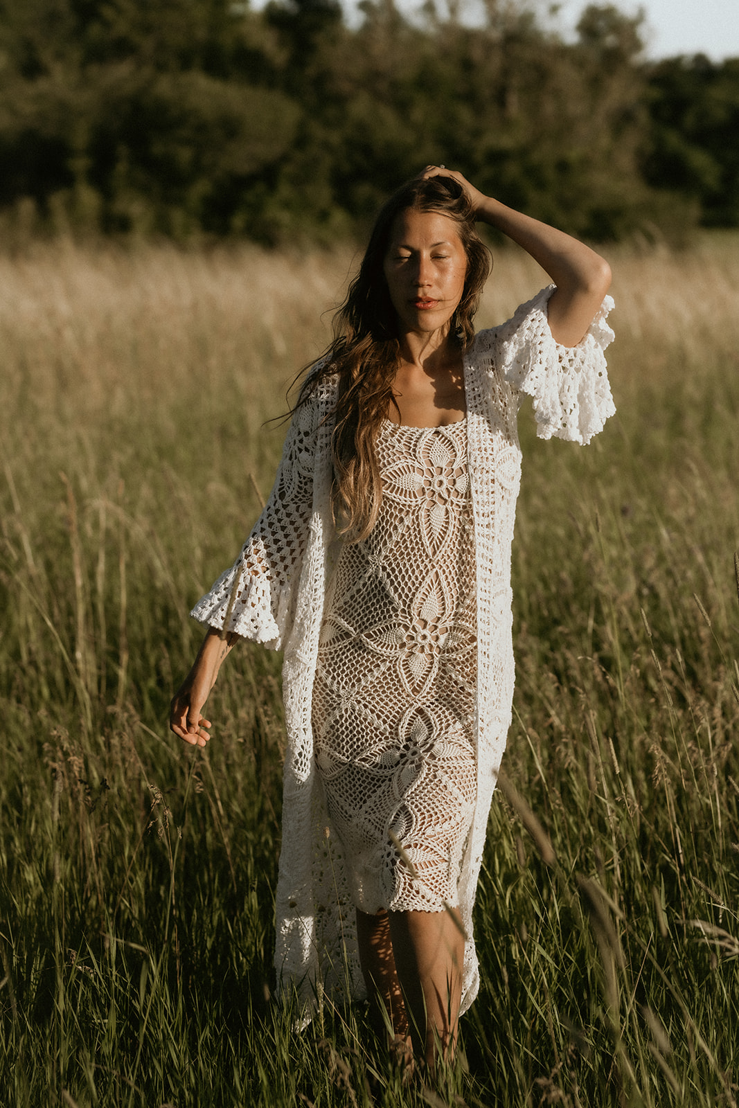 Handmade crochet loose sleeve cardigan WHITE - 2
