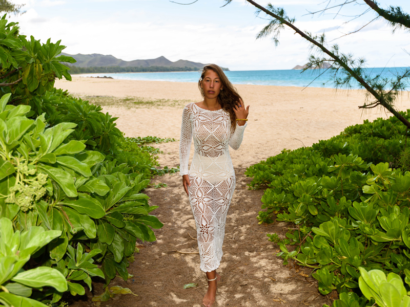 Handmade crochet open back wedding dress WHITE - 2